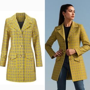 CAbi Yellow and Gray Patterned Coat